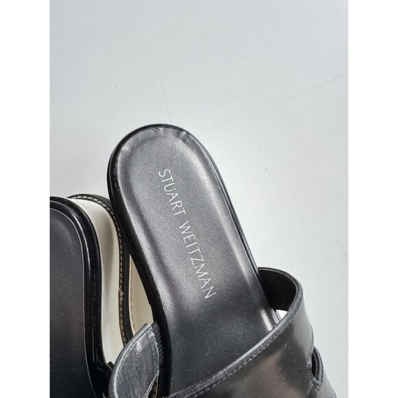 STUART WEITZMAN Black Leather White Platform Slip On Sandals Slides, Size 7.5 - Picture 3 of 16
